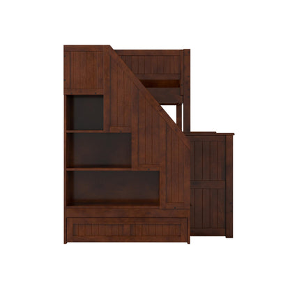 AFI, Dover Twin Over Full Staircase Bunk Bed with Storage Drawer and Twin Trundle, Walnut