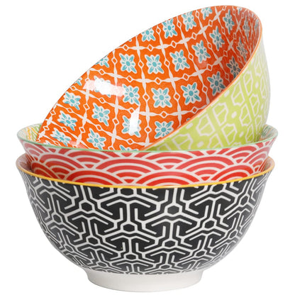 Metahom Salad Soup Bowls, Large Serving Bowls for Pho, Pasta Rarmen, 48 Oz Stackable Ceramic Bowls for Kitchen, Set of 3, Microwave & Dishwasher Safe