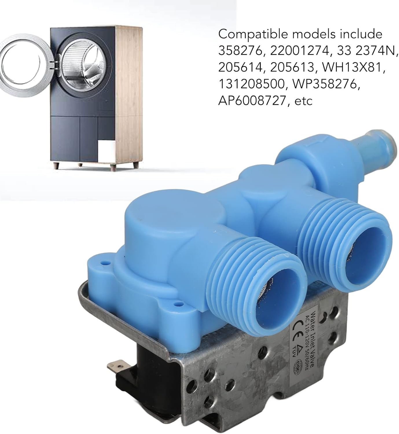 PP Double Head Water Inlet Valve Replacement Accessories for Washing Machine (110-120V)