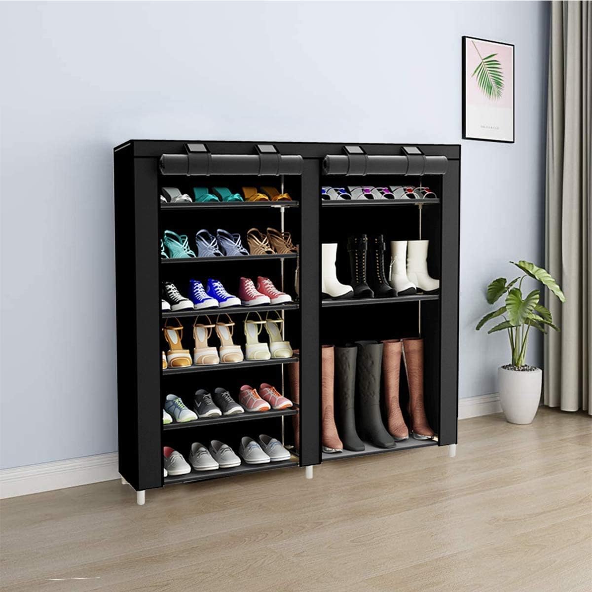 Shoe Rack Storage Organizer, 7 Tier Double Row Free Standing Rack for 24-27 Pairs with Dustproof Cover