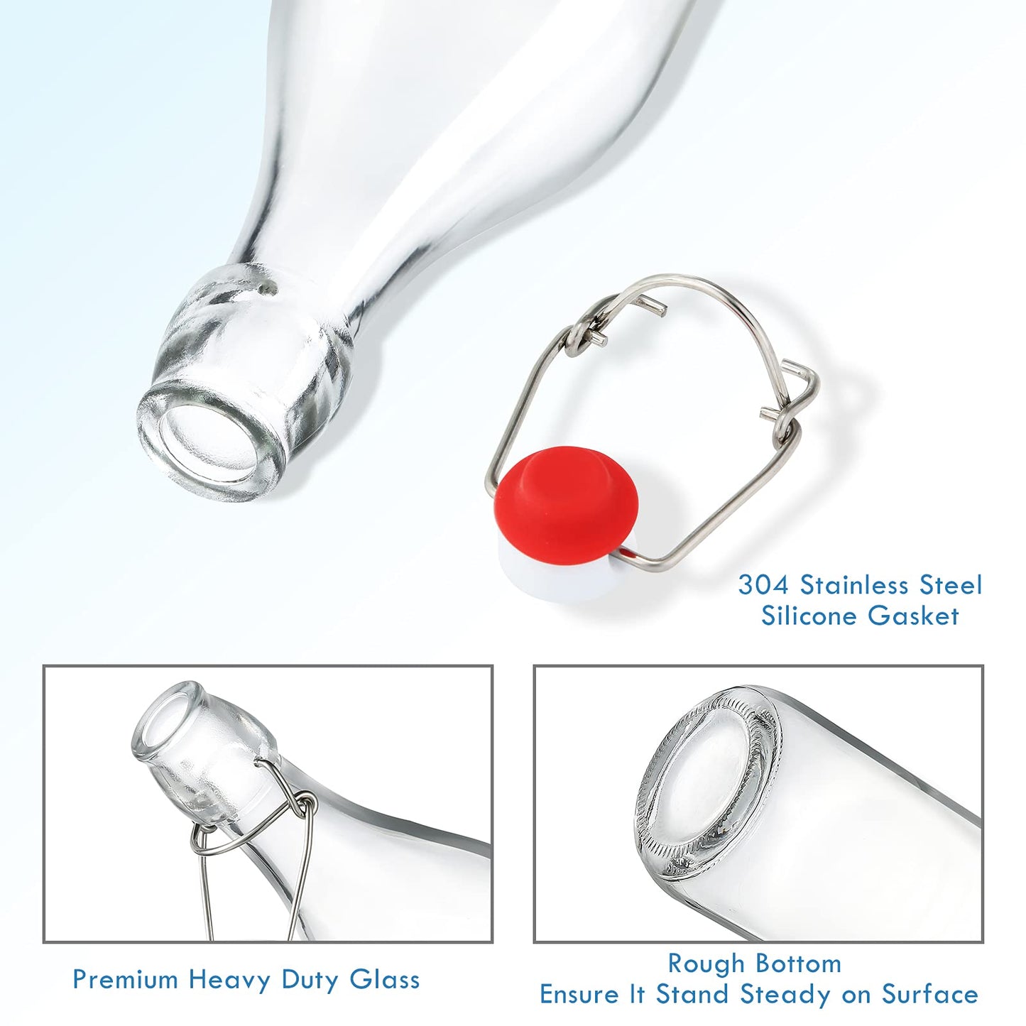 YEBODA Clear Glass Bottles with Stopper For Home Brewing Beer Kombucha Kefir & Airtight Silicone Seal 32 oz(4 Set)