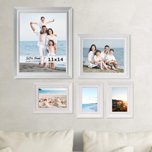 LaVie Home 5x7 Picture Frame - Rustic Distressed White Design for Wall & Tabletop Display