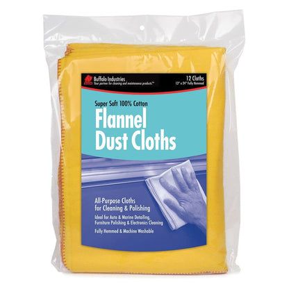 Buffalo Industries (60235) 13" x 24" 100% Cotton Fully Hemmed Yellow Flannel Dust Cloths, Pack of 12, Won't Scratch Fine surfaces, Great for Automotive, Polishing, Cleaning, Machine Washable