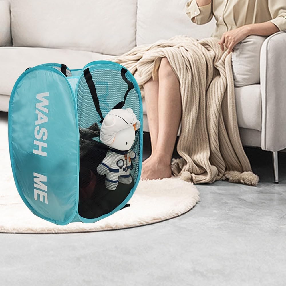 2Pack Mesh Pop Up Laundry Hamper, Foldable Laundry Basket with Side Pocket for Nursery, Laundry Room & Travel