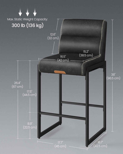 VASAGLE EKHO Collection - Bar Stools Set of 4, Counter Height Stools with Backs, 26.4-Inch Barstools Chairs, Synthetic Leather with Stitching, Mid-Century Modern, Dining Kitchen Island, Ink Black