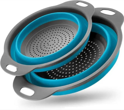 Monli Home Collapsible Silicone Colander Set of 2 (Large & Small) (Blue)