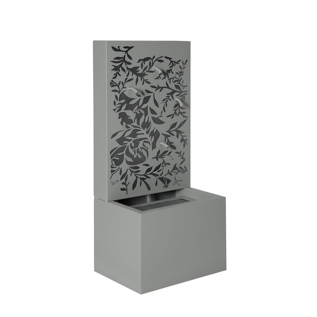 Merax 30.71" H Light Gray Metal Leaf Cutout Outdoor Water Wall Fountain with LED Lights, Modern Waterfall Feature for Patio Garden Backyard Decor