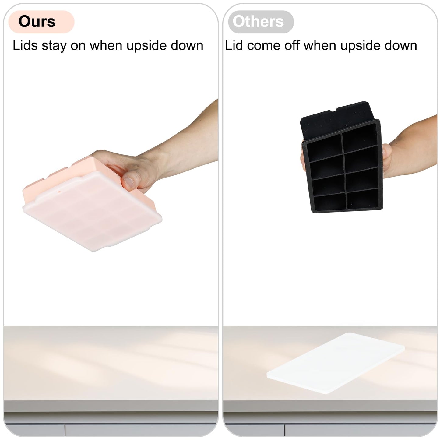 Reespring Silicone Ice Cube Tray, Ice Tray for Freezer with Lid, 3 Pack Ice Cube Trays for Freezer with 45 Flexible Easy Release Ice Trays