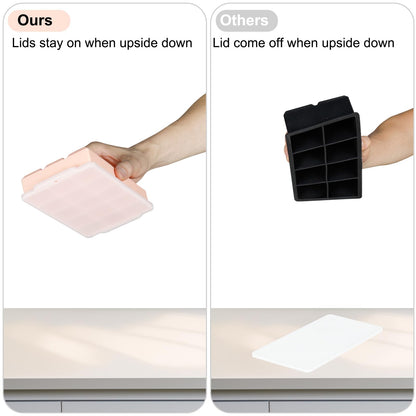 Reespring Silicone Ice Cube Tray, Ice Tray for Freezer with Lid, 3 Pack Ice Cube Trays for Freezer with 45 Flexible Easy Release Ice Trays