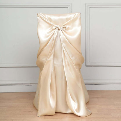 1 Efavormart Beige Chair Covers for Party PCS Satin Self Tie Universal Banquet Wedding Folding Chair Cover for Dining