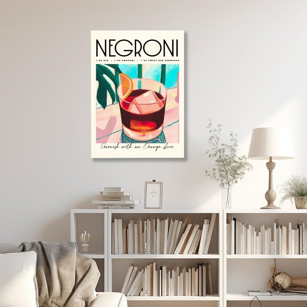 Iconic Negroni Cocktail Poster: MIX & MATCH Bar Cart Decor with Cocktail Recipes, Canvas Print