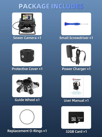 Sanyipace Sewer Camera 165FT/50M,7" IPS Pop-Up Screen Plumbing Camera, Built-in 32GB DVR with Mic&Speaker,20X Digital Zoom,Distance Counter,IP68 Waterproof Drain Camera for Plumbers Homeowners