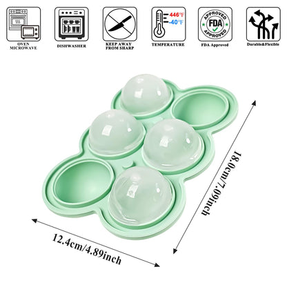 QELEG Large Ice Ball Maker with Lid, 2.2 inches Big Cubes, Easy Release Silicone Ice Cube Trays for Freezer, Perfect Spheres Craft Ice Maker for Whiskey, Cocktails, Gifting, Green, 1pcs/6 Sphere