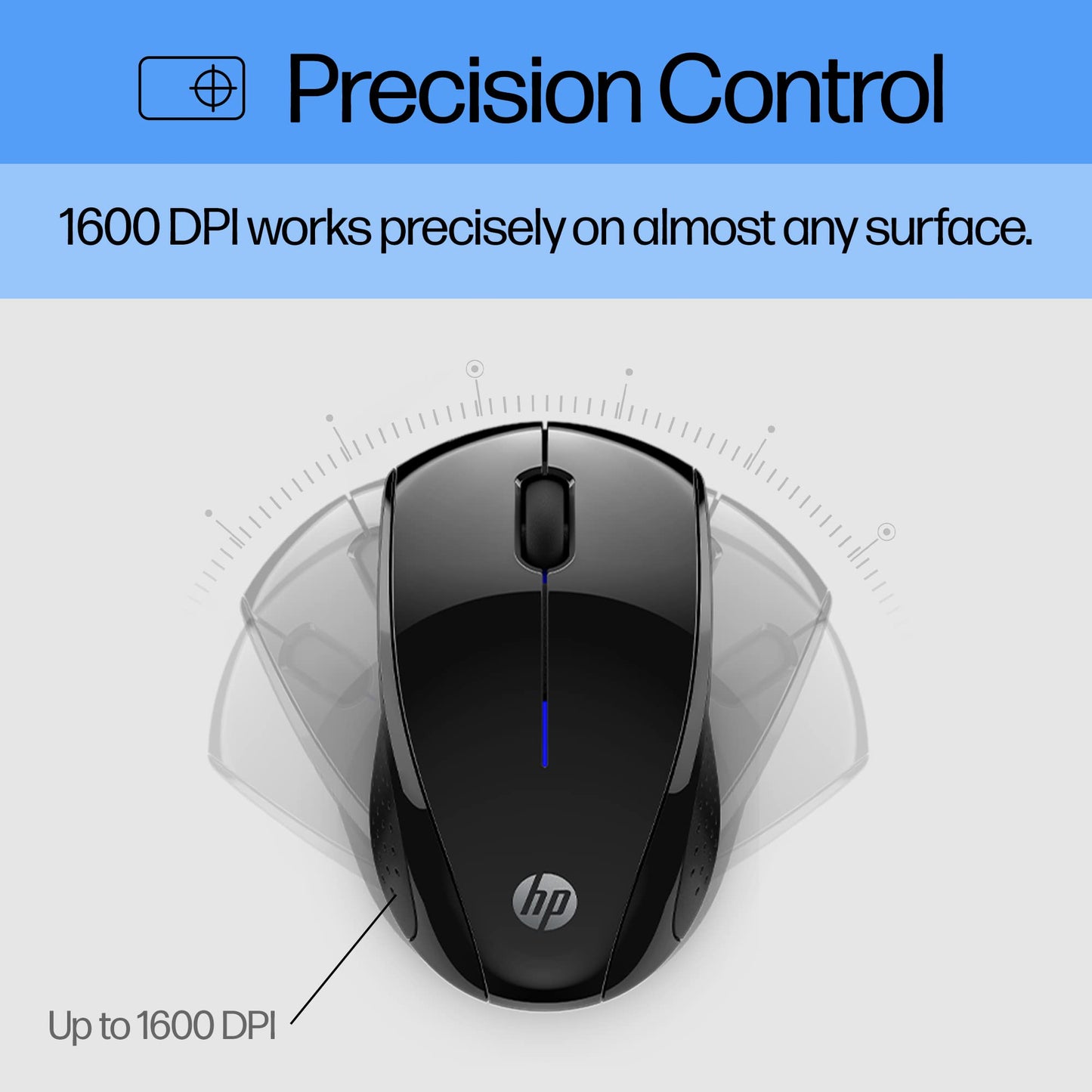 HP X3000 G3 Wireless Mouse - Black, 15-Month Battery, Side Grips for Control, Travel-Friendly, Blue LED, Powerful 1600 DPI Optical Sensor, Compatible with Wins PC/Laptop, Mac, Chromebook (683N7AA)