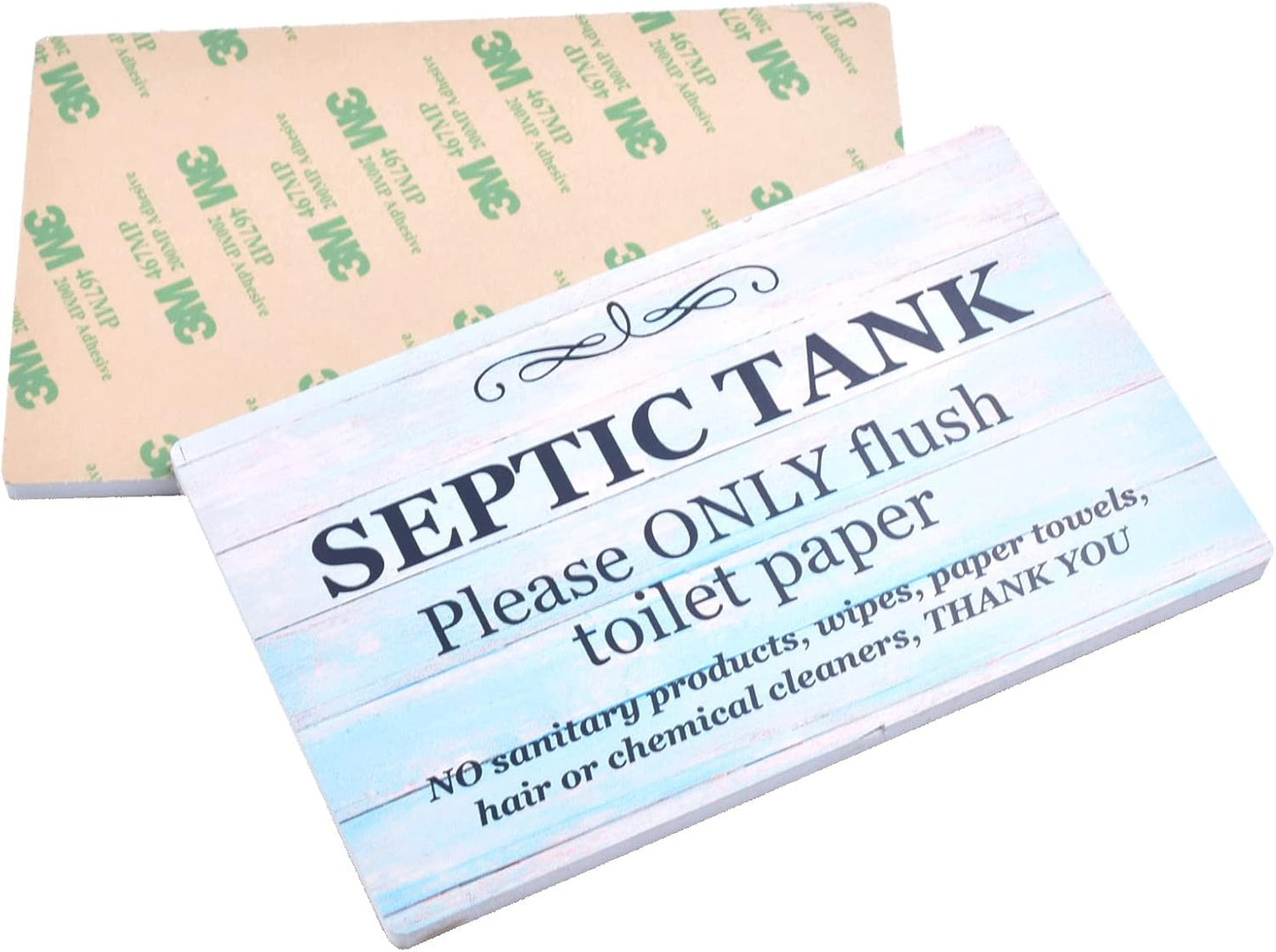 Septic Tank Sign - Adhesive Plaque for Restroom, Bathroom, Toilet, Loo, W.C, Light Blue Foamex Board
