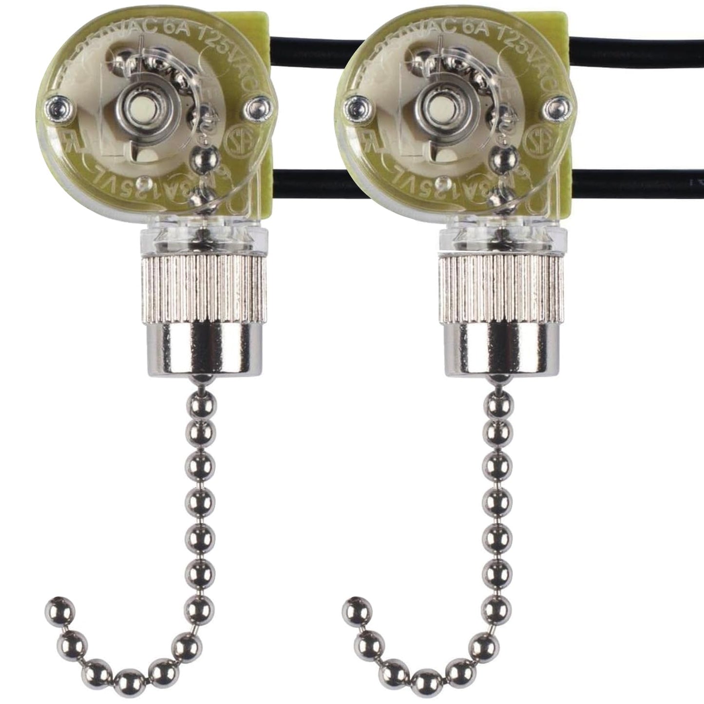 Ceiling Fan Pull Chain Switch for Fan Light, Zing Ear ZE-109 ON-OFF Pull Chain Lamp Switch with Cord for Ceiling Fan Lights, Lamps, Canopy Lights (Nickel 2 PACK)