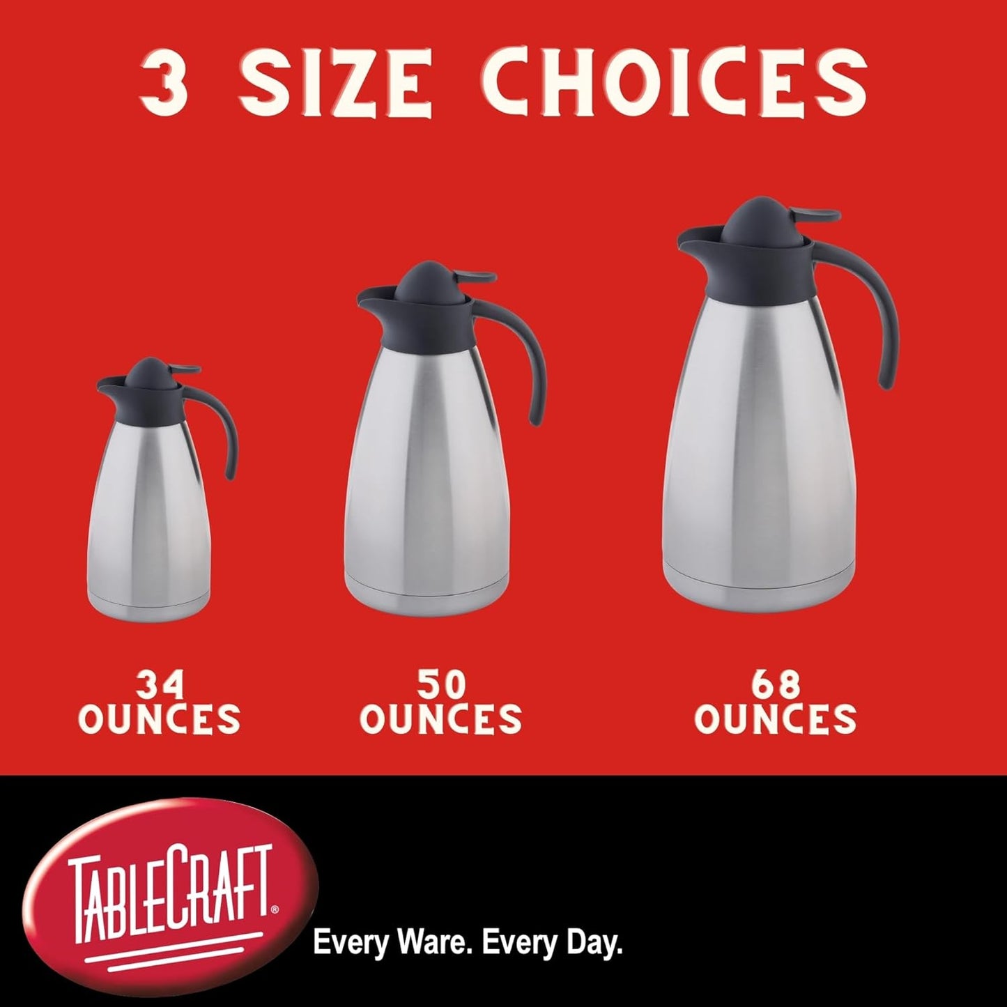 Tablecraft Stainless Steel Vacuum Coffee Carafe, 68 Ounce Thermal Insulated Dispenser for Hot and Cold Beverages