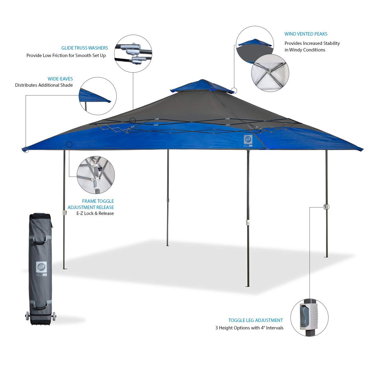 E-Z UP Spectator Instant Shelter Canopy, 13' x 13' with 169 sq ft of Shade, Vented Roof, Royal Blue Dual Tone