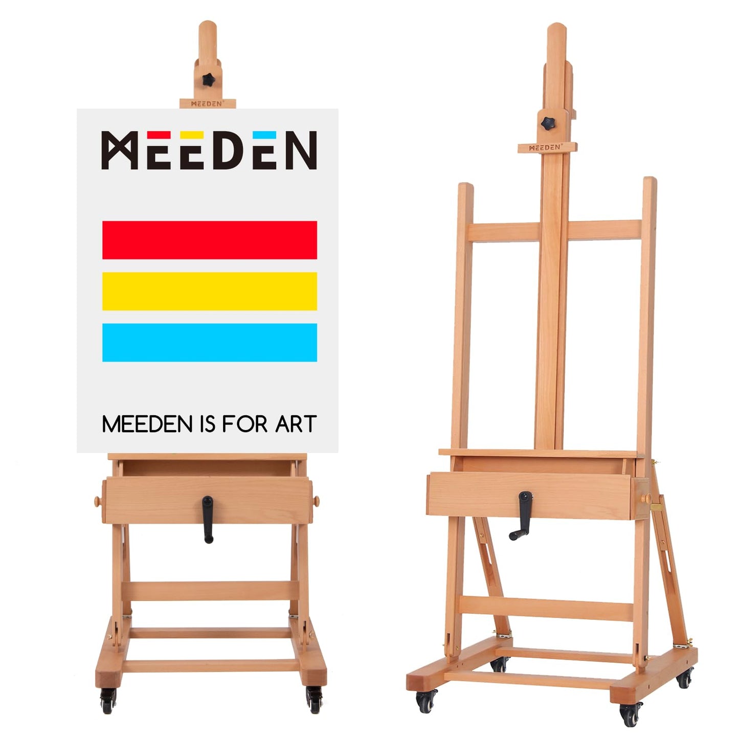 MEEDEN Art Painting Easel: Professional Crank Easel - Heavy Duty Beech Wood Studio H Frame Stand - Height Adjustable 71" to 98"