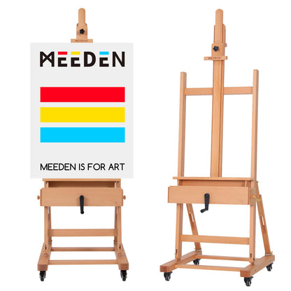 MEEDEN Art Painting Easel: Professional Crank Easel - Heavy Duty Beech Wood Studio H Frame Stand - Height Adjustable 71" to 98"