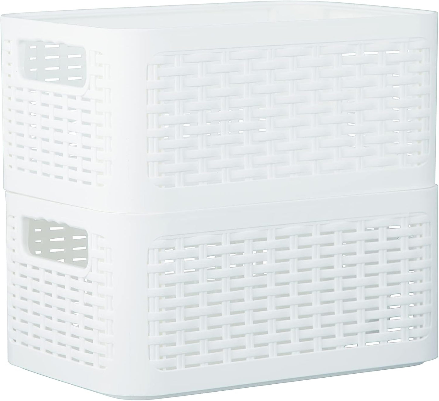 Superio Woven Plastic Storage Basket Box, 9 Quart, White - Wicker Home Organizer Shelf Bins for Closet, Handles