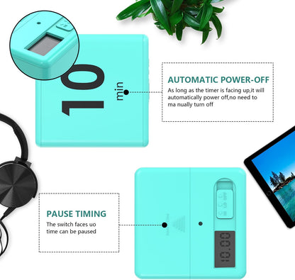 Cube Timer, Pretmess Gravity Flip Kitchen Timer for Time Management and Countdown (Mint)
