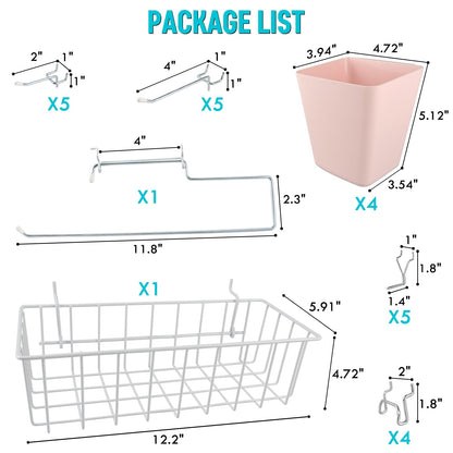 G.CORE Peg Board Organizer 21 Pack, Pegboard Accessories with Baskets Cups Hooks - 1/8" & 1/4" Peg Board Wall Tool Organizers, Utility Holders & Hangers for Garage Craft Workbench