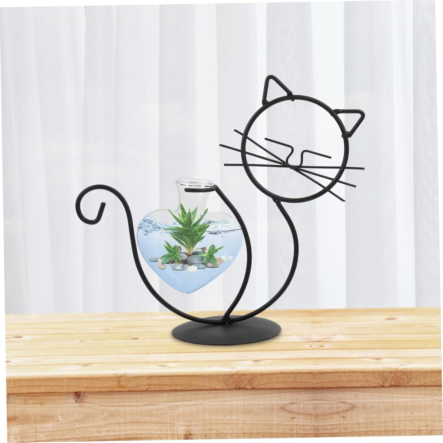 Cat Wrought Iron Vase, Metal Cat Terrarium Vase, Clear Plant Pots, Desk Topper Metal Planter, Household Iron Frame