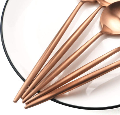 Copper Gold Flatware, Royal 5 Pieces Luxury Matte Finish 18/10 Stainless Steel Tableware Set for 1