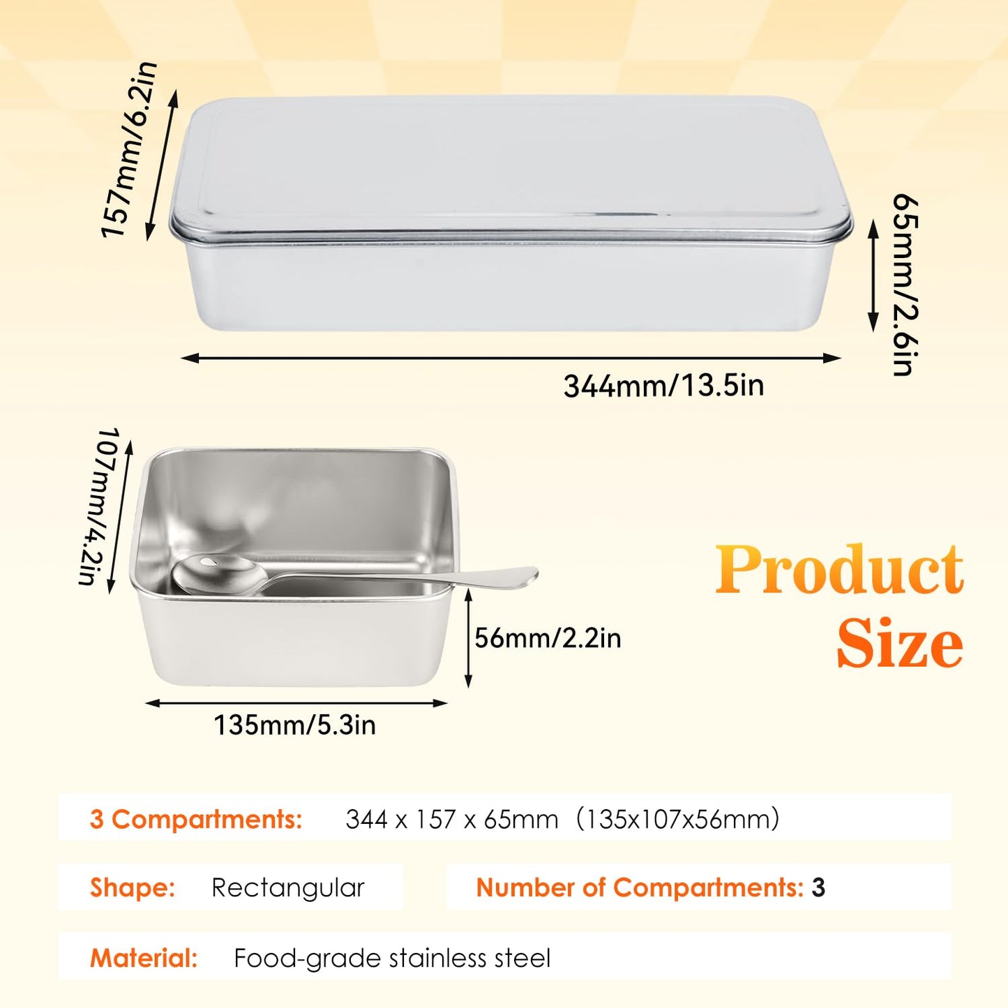 Hapivida Stainless Steel Seasoning Box, 3 Compartment Dispenser Container with Lid Food Serving Display Container Serving Tray Large Capacity Kitchen Condiment Storage Silver