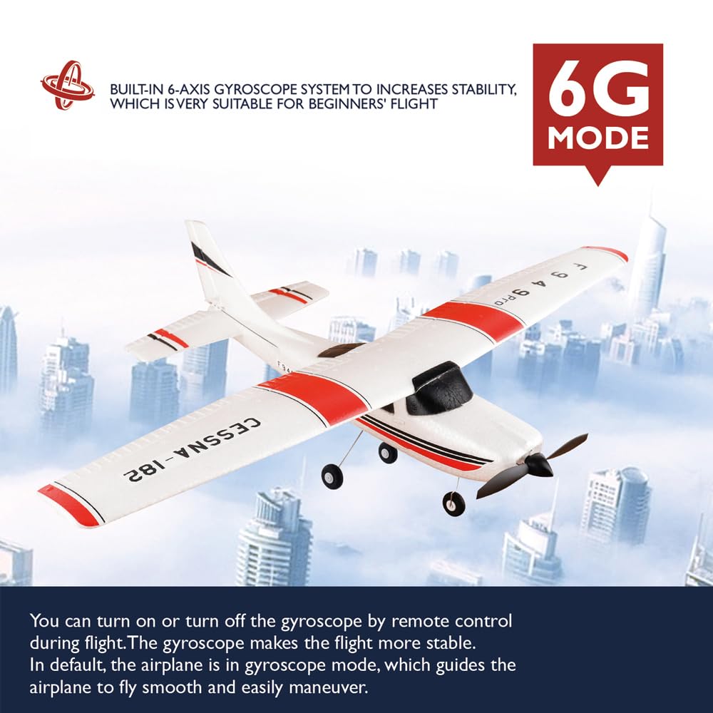Park10 Toys RC Airliner F949pro 3CH 3D6G RC Plane for Beginner 1020 Motor 2.4GHZ LED RC Airplanes for Adults CESSNA-182 RTF RC Glider with 2 Batteries Replaceable Parts (LED 2BSL)