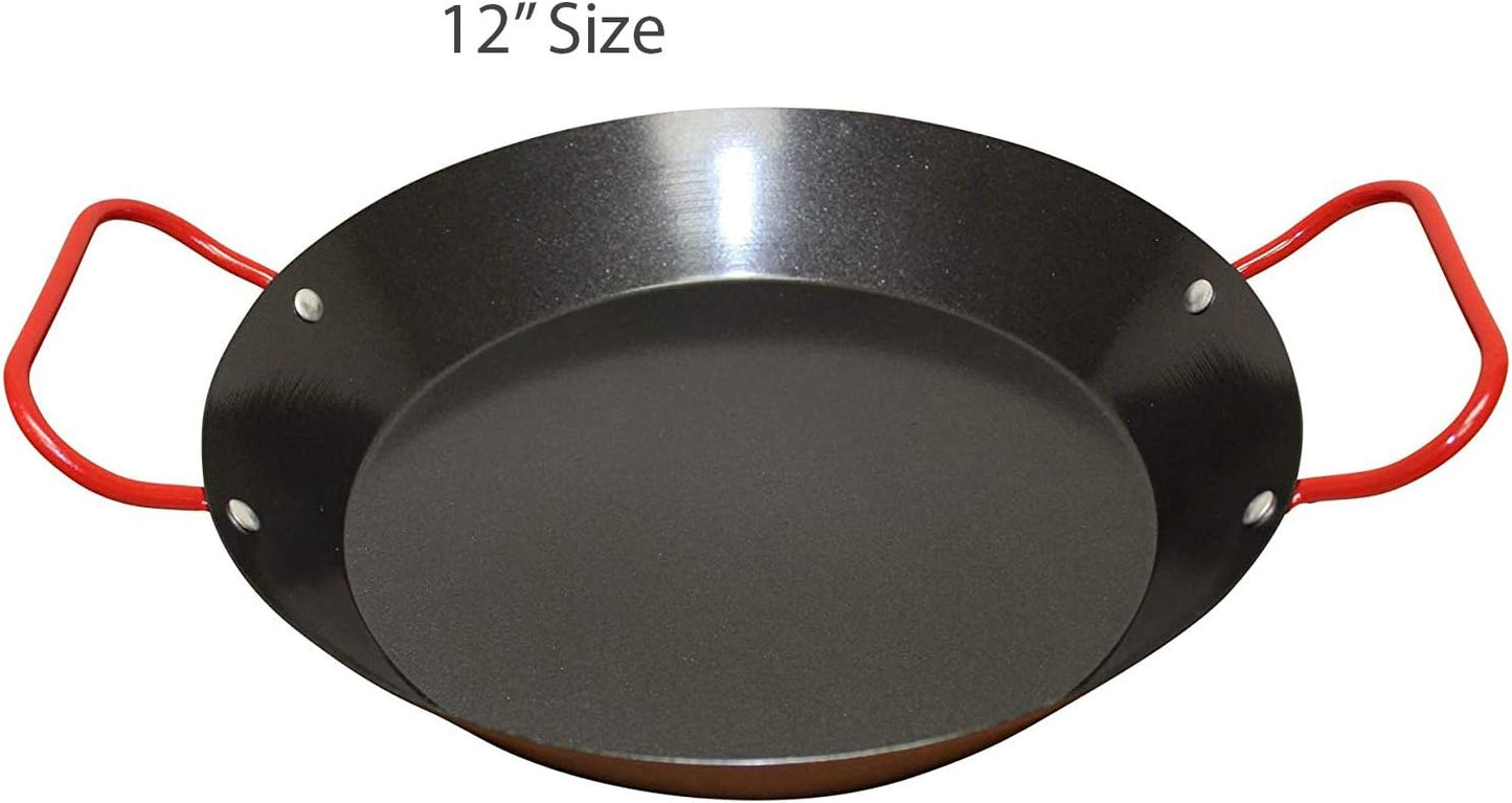 IMUSA USA 10" Carbon Steel Coated Nonstick Paella Pan, Black with Red Handles