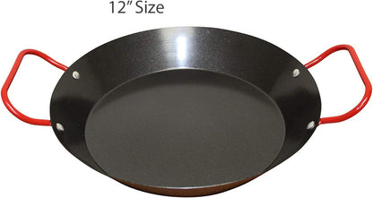 IMUSA USA 10" Carbon Steel Coated Nonstick Paella Pan, Black with Red Handles