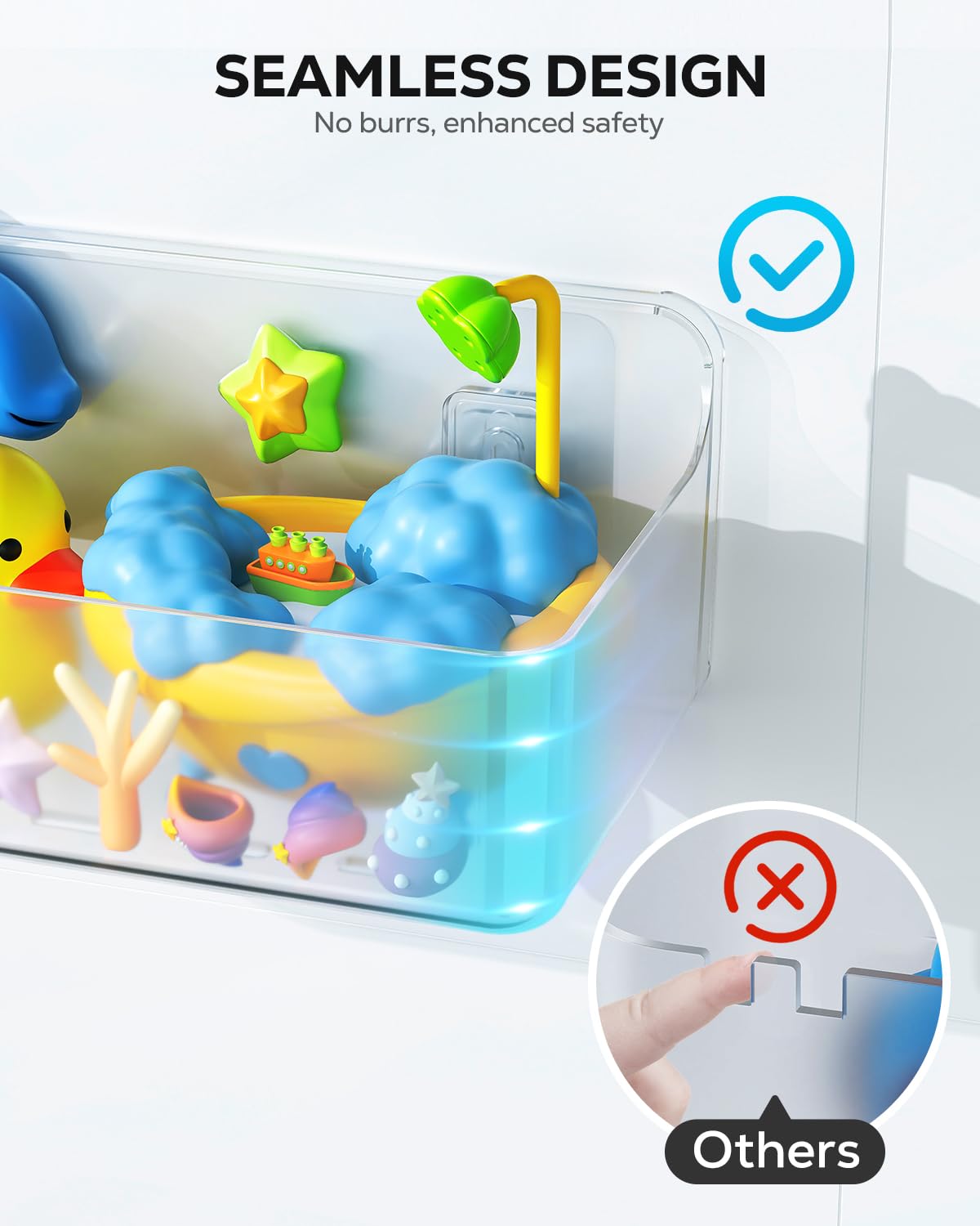 Nieifi Bath Toy Storage, Large Capacity Bath Toy Organizer, Adhesive Shower Caddy for Baby Bathroom Bathtub, Clear (2 Large)
