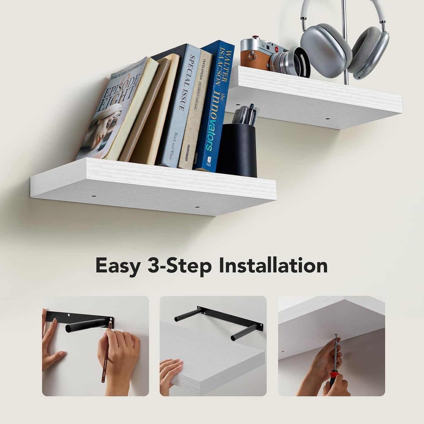 15 7 Inch Set 2 AMADA HOMEFURNISHING Floating Shelves Wall Mounted, x Wall Shelves for Bathroom, Bedroom, Living Room