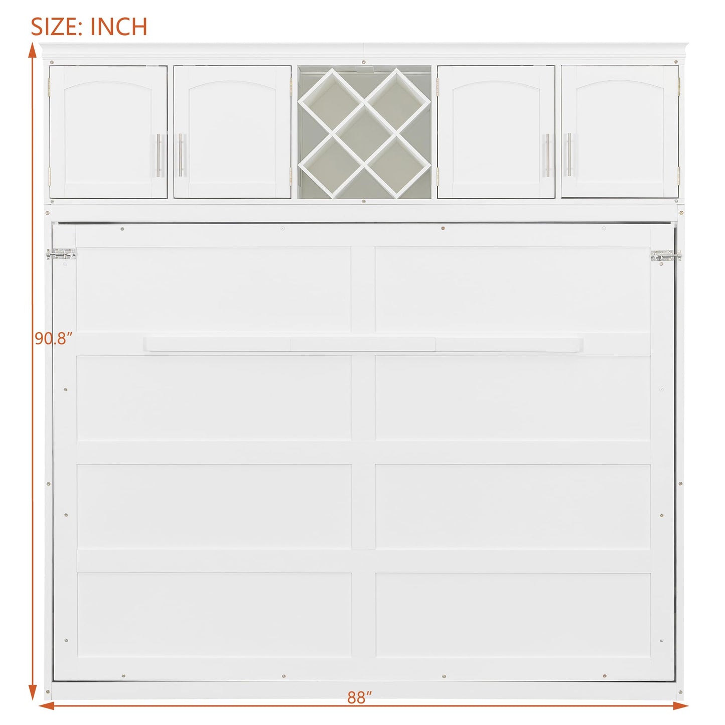 Murphy Bed Queen Size,Murphy Bed with Top Cabinets & Wine Rack,Space-Saving Hideaway Wall Foldable Bed w/Dual Piston Metal Folding Mechanism,Bedroom Folding Bedframe for Guest Room,White