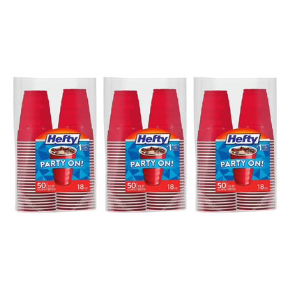 Hefty Easy Grip Disposable Plastic Cold Cups, Red, 18 Ounce (50 Count (Pack of 3))