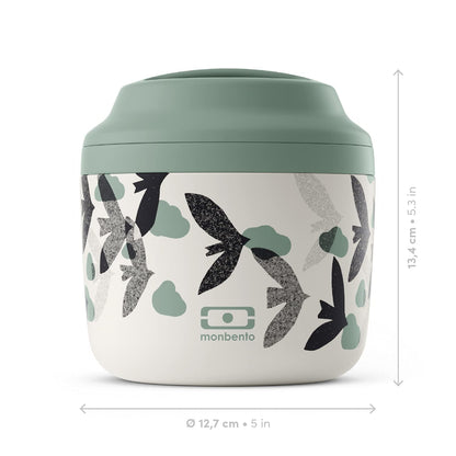 monbento - Insulated Lunch Box MB Element Ginkgo - Leakproof and Insulated Container Keeps Food Hot/Cold for Up to 10 Hours - Work Lunch Packing - BPA Free - Food Grade Safe - Japanese Pattern - Blue