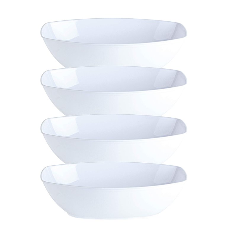 PLASTICPRO Disposable Oval Serving Bowls, Party Snack or Salad Bowl, 72-Ounce, Plastic (4, WHITE BOWLS)