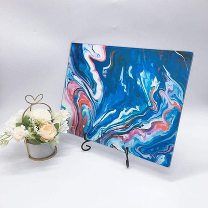 Navy Blue and Red Glass Cutting Board, 16 x 12 Inch Tempered Glass, Decorative Square Place Mat