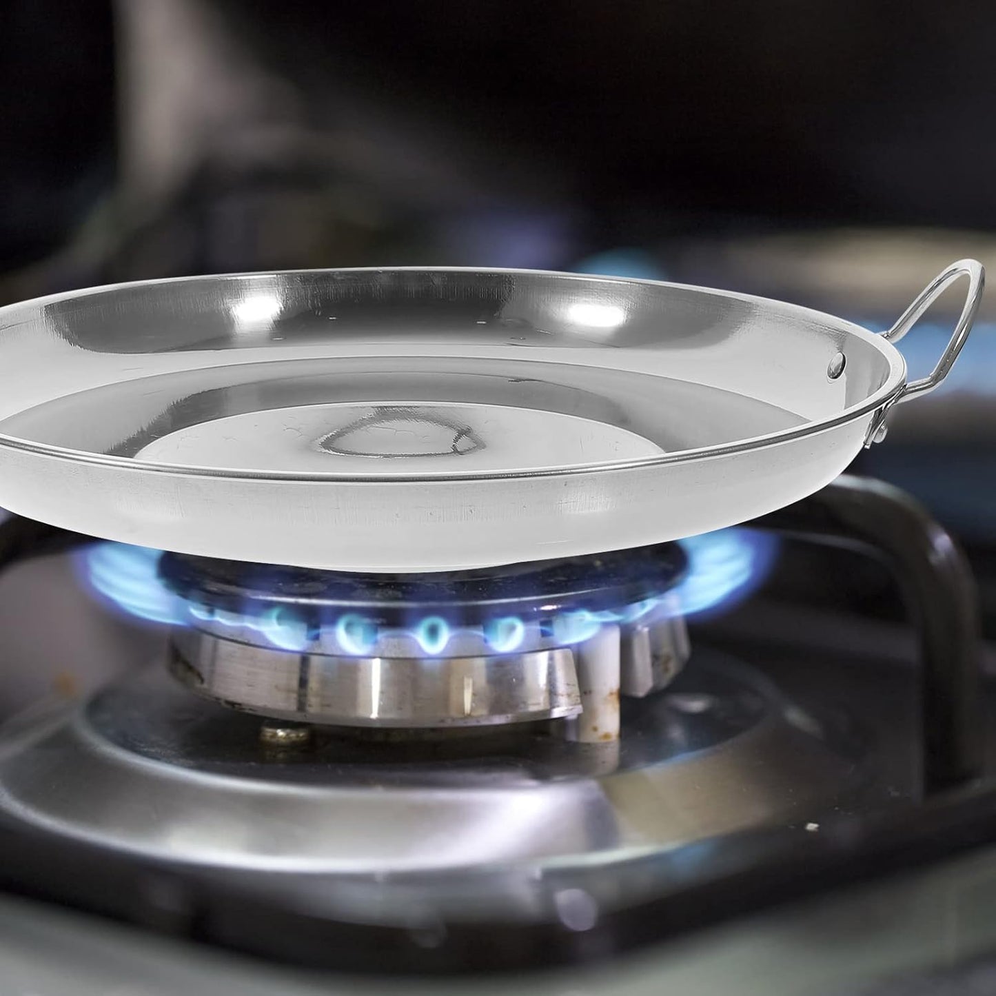 BESTonZON Stainless Steel Comal Concave Pan, Non-Stick Stir Fry Pan for Kitchen Restaurant Outdoor (Silver 36CM)