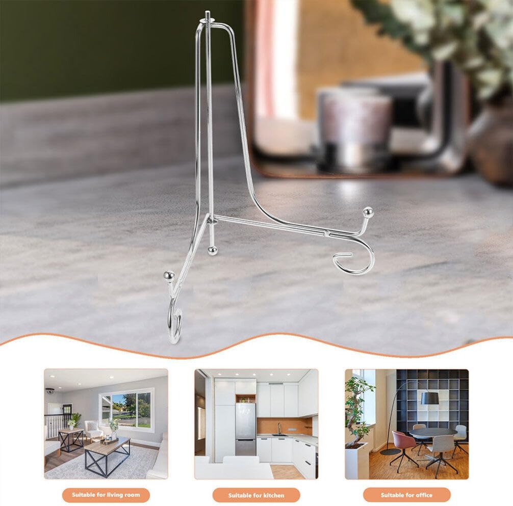 HOMSFOU Iron Plate Stand, Silver Easel Display Holder for Picture Frame, Photo Showing Rack