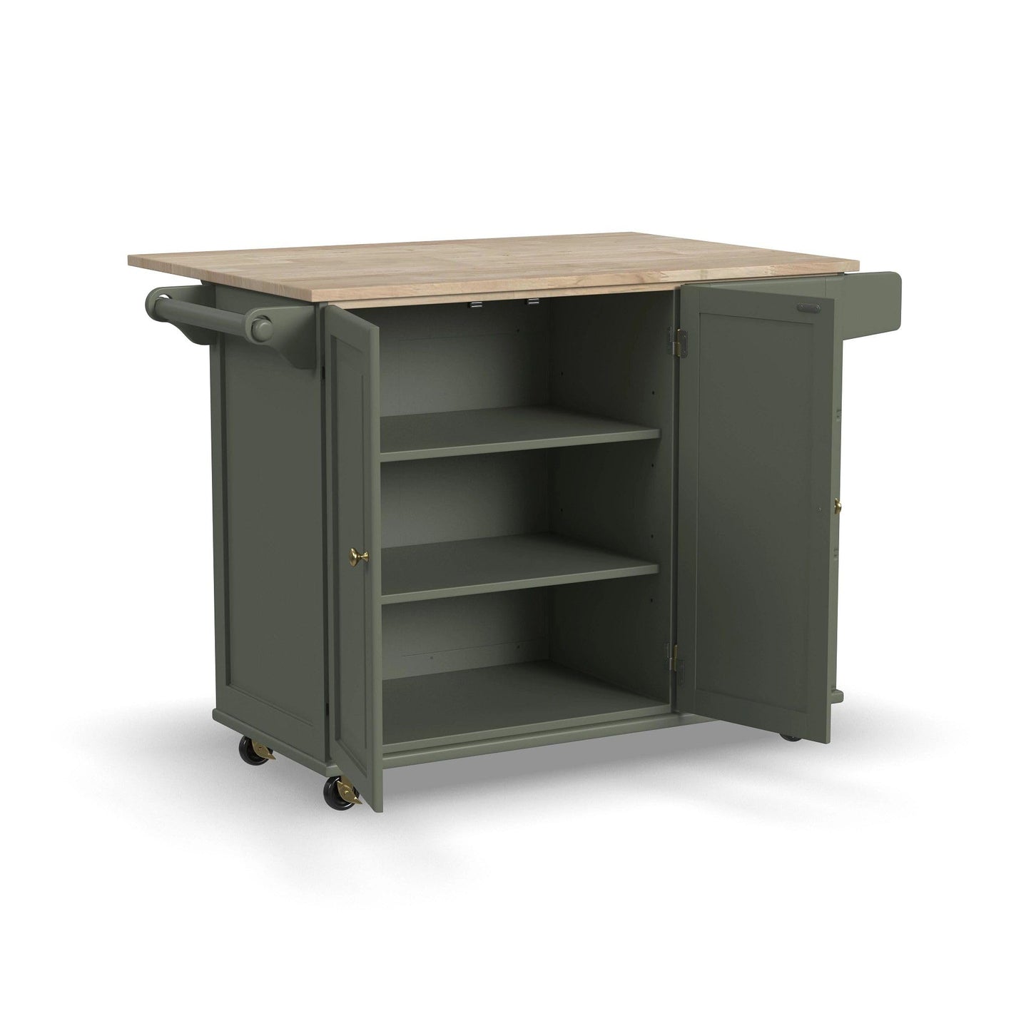 Homestyles Mobile Kitchen Island Cart with Wood Top and Dropleaf Breakfast Bar, 18" D x 53.5" W x 36" H, Green