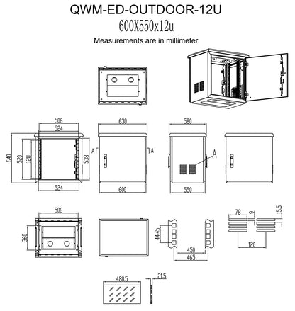 Electriduct 12U Outdoor Cabinet 21.6 Inch Depth IP55 Weather Resistant Enclosure Floor Mount Network Equipment Front & Back Doors, 2 Locks, 4 Keys, 2 Shelves, 2 Fans, Thermostat (600 x 550 mm), White