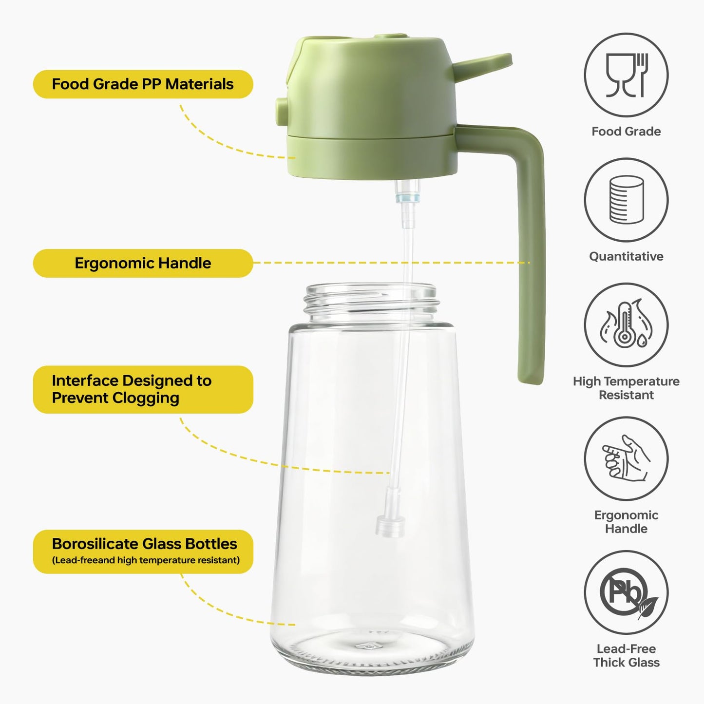 RMNJPW 2Pcs Glass Oil Sprayer for Cooking 16oz/470ml, Kitchen Gadget for Air Fryer, Salad, BBQ, Frying（White） (Black+Green)