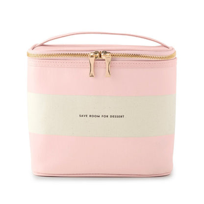 kate spade new york Small Insulated Lunch Tote, Lunch Cooler, 8 x 7 x 4.5 Cute Lunch Bag for Women, Pink Thermal Bag with Double Zipper Close and Carrying Handle, Blush Rugby Stripe