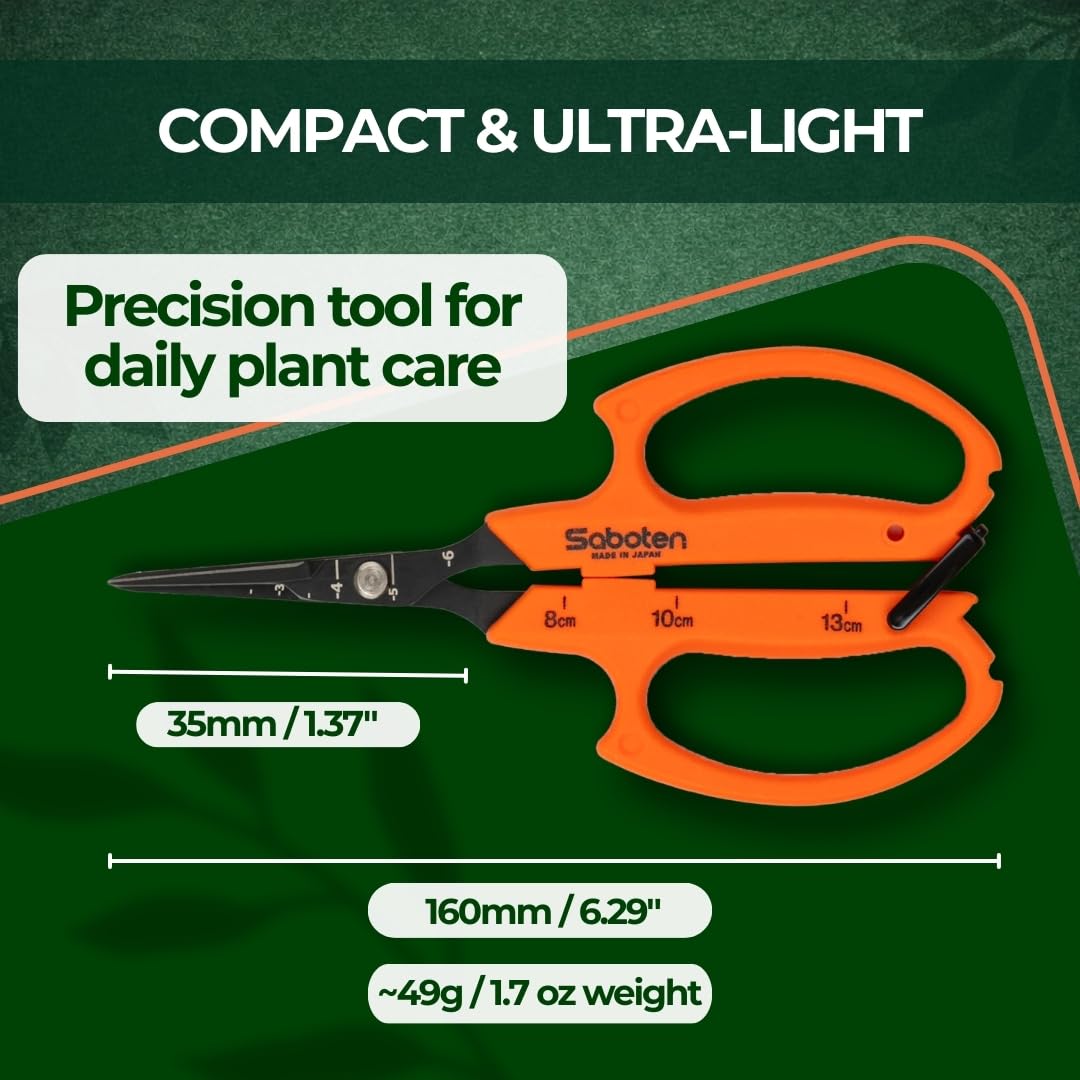 Saboten 6.3" Japanese Harvesting Shears, Magnetic Springless Assist, Fine-Tip Angled Blade, Fluorine-Coated Stainless Steel, Ergonomic Non-Slip Grip, Safety Lock, Made in Japan