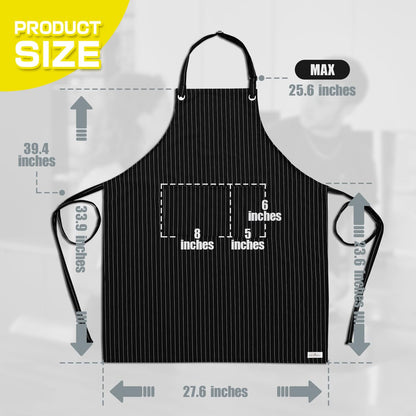 ROTANET Stripe Stretch Apron for Men Women Chef Big and Tall Large Striped Aprons with Pockets for Kitchen Cooking Waterproof Black