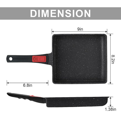 AIKENBBKK Tamagoyaki Japanese Omelette Pan, Japanese Egg Pan, Square Egg Pan Nonstick, Induction-Ready, Detachable Handle, with Silicone Spatula, PFAS & PFOA-Free, Oven Safe, Black, 9" x 8.2"