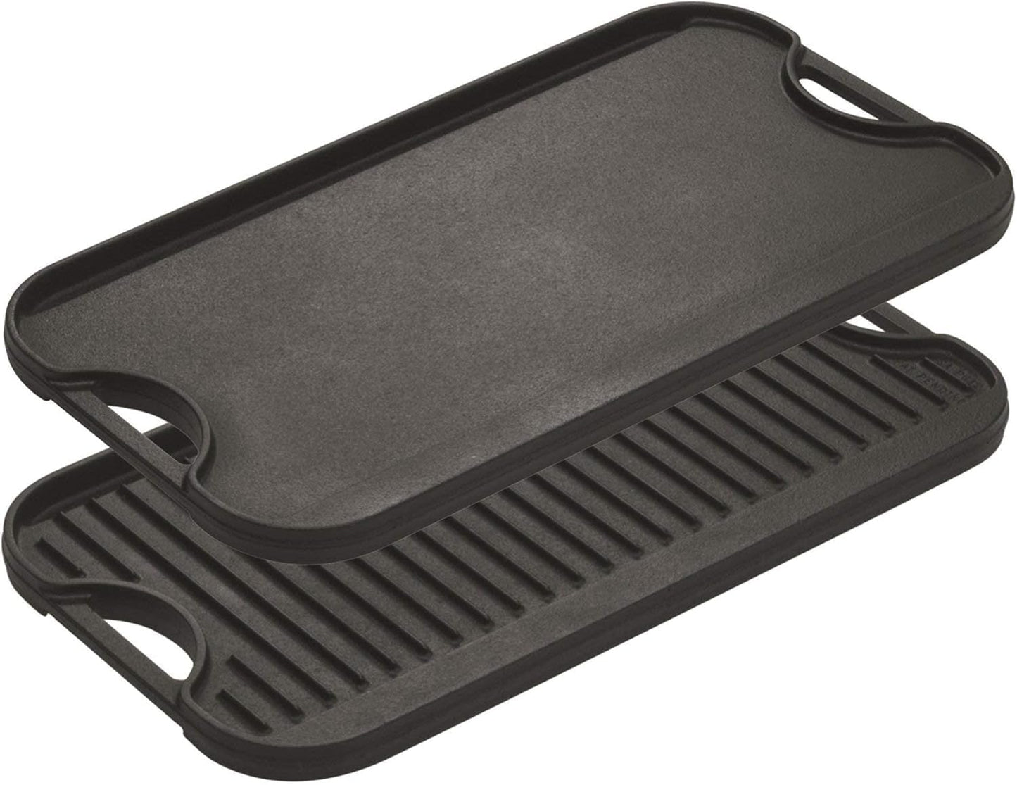 Lodge Pro-Grid Reversible Grill/Griddle - Dual-Sided Cast Iron Griddle - Double Burner Grill - Even Heat Distribution - PFAS-Free Non-Toxic Cookware - 20 Inches x 10.5 Inches